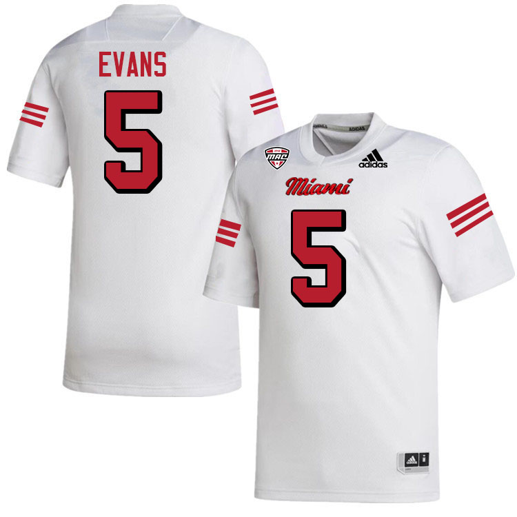 Miami University Redhawks #5 Luke Evans College Football Jerseys Stitched-White